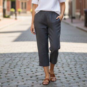 J.Jill Pure Jill 100% Linen Gray Neutral Beachy Slim Crop Pants, Small Petite